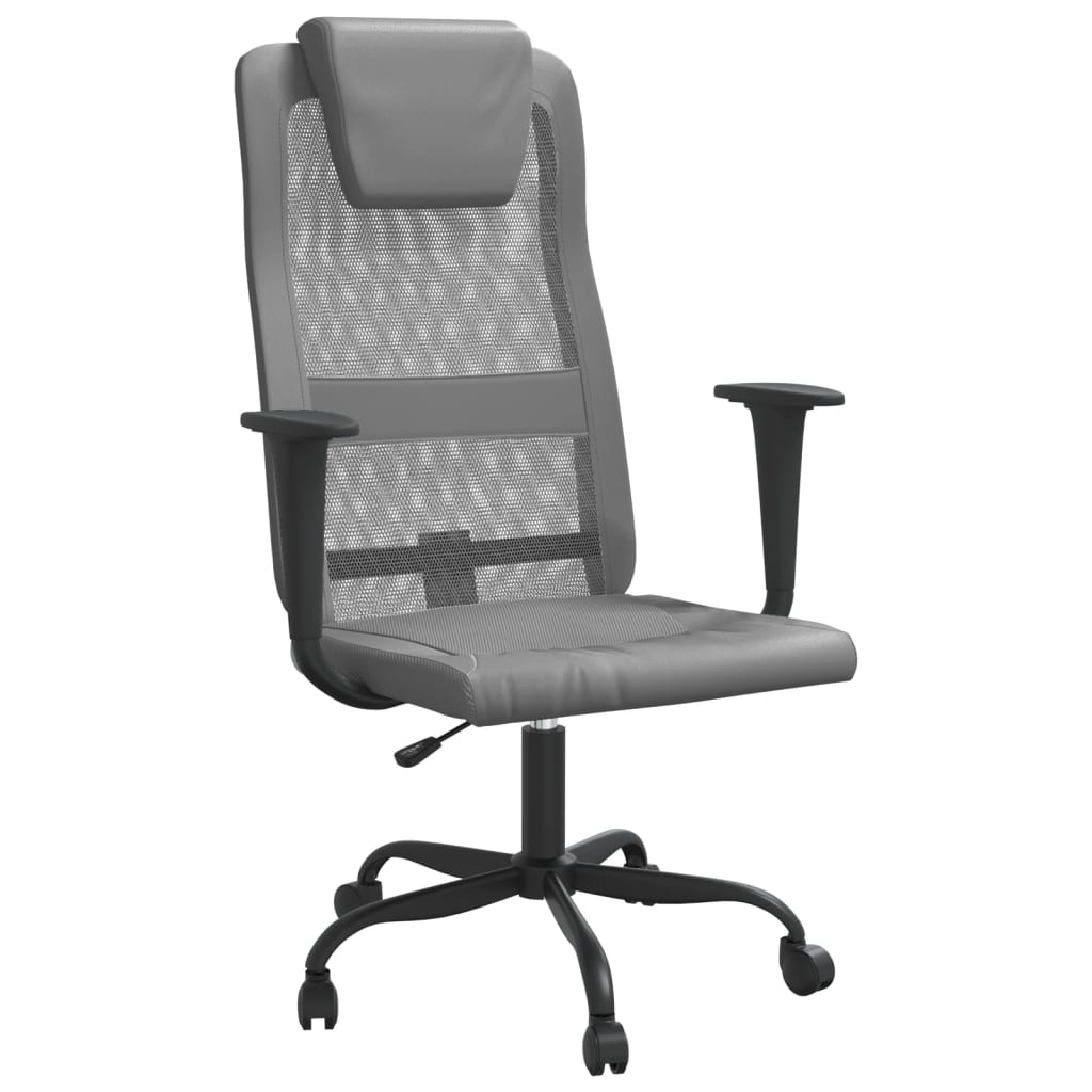 vidaXL Office Chair Height Adjustable Grey Mesh Fabric and Faux Leather 2