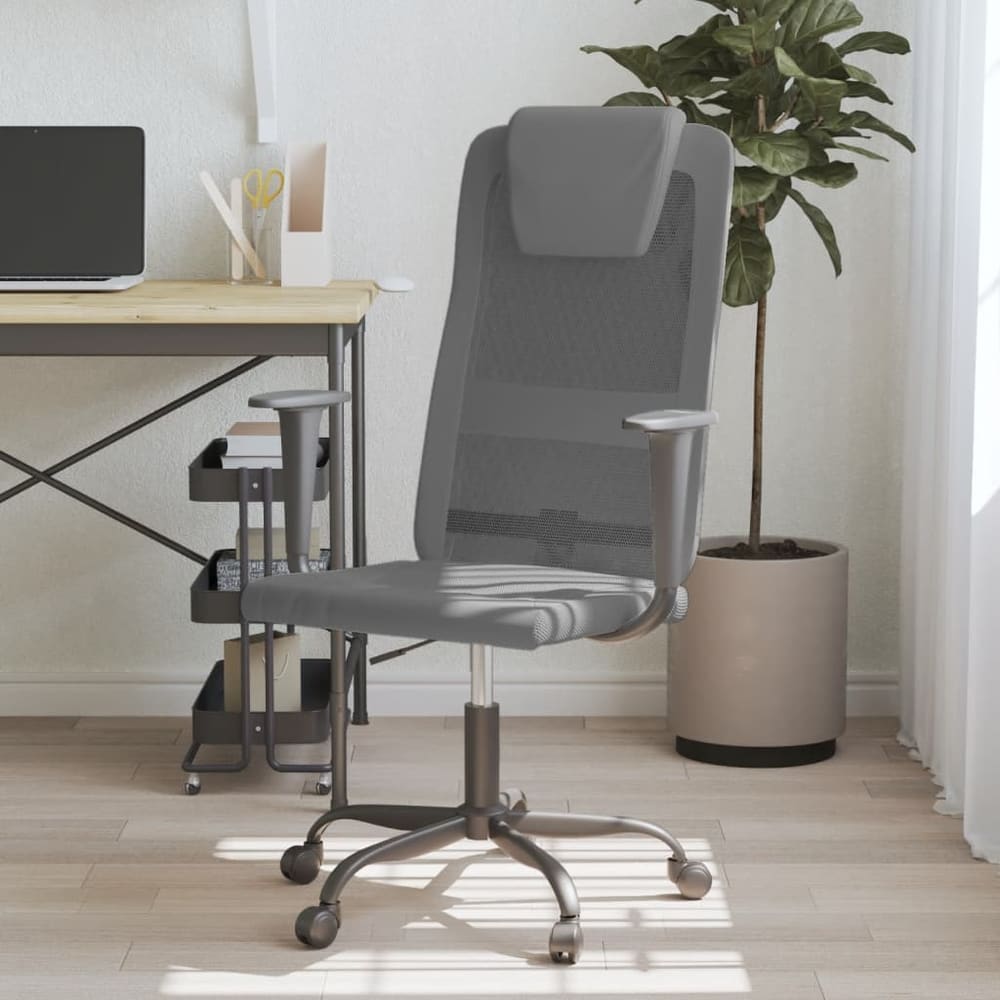 vidaXL Office Chair Height Adjustable Grey Mesh Fabric and Faux Leather 1