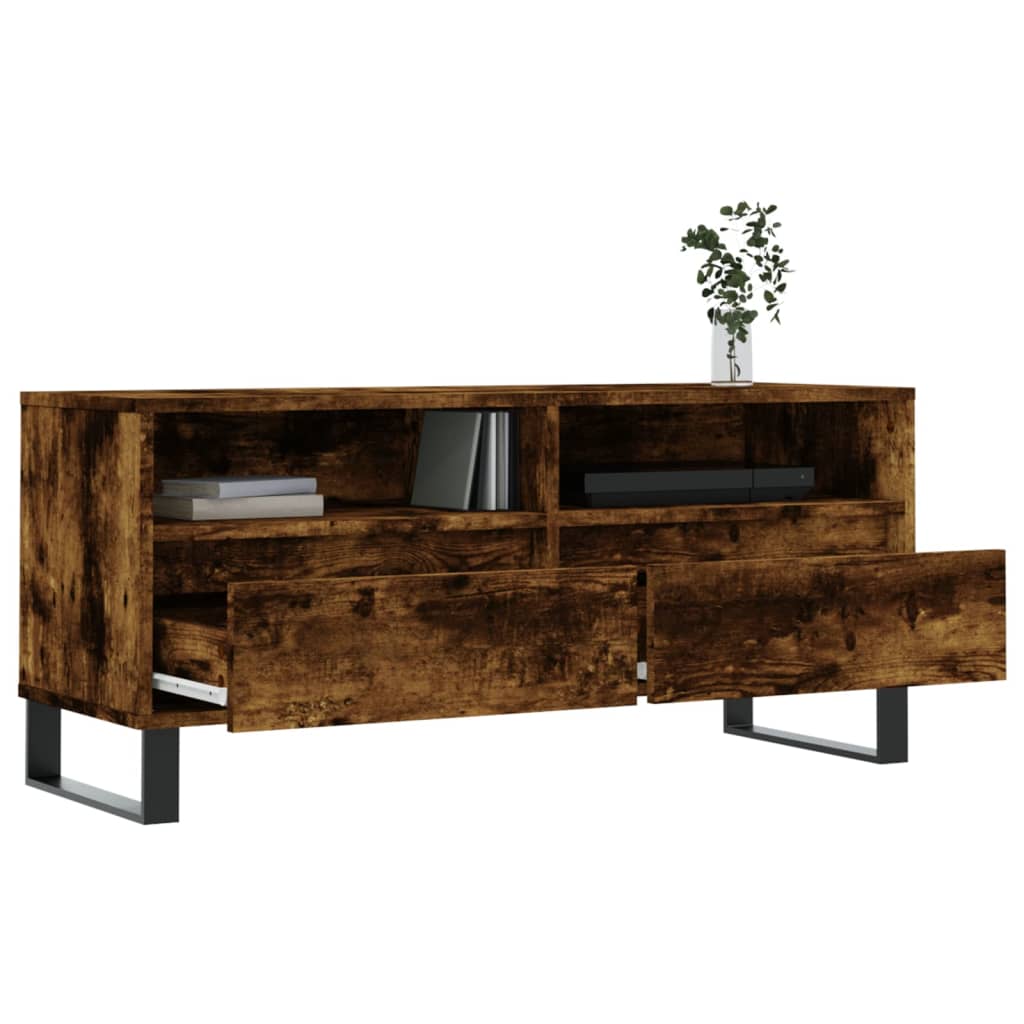 vidaXL TV Cabinet Smoked Oak 100x34.5x44.5 cm Engineered Wood 4