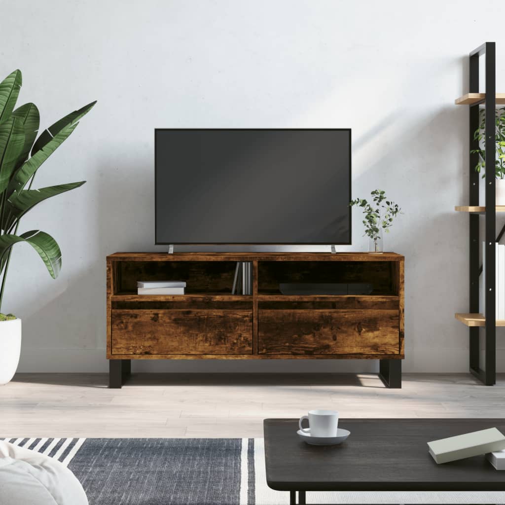 vidaXL TV Cabinet Smoked Oak 100x34.5x44.5 cm Engineered Wood 1