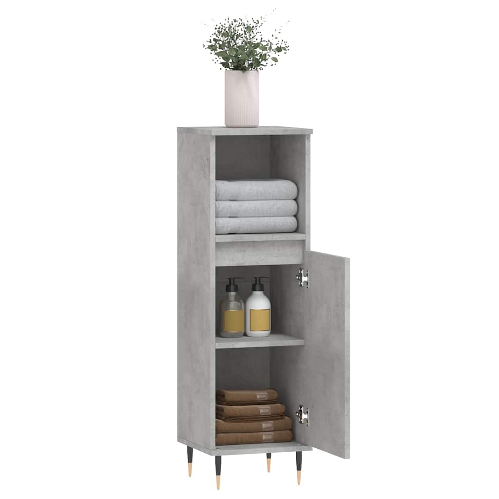 vidaXL Bathroom Cabinet Concrete Grey 30x30x100 cm Engineered Wood 4