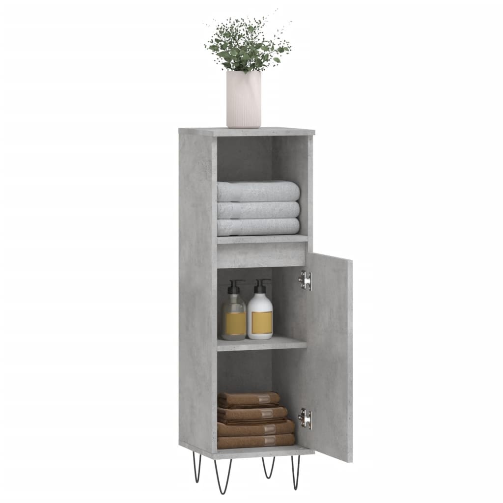 vidaXL Bathroom Cabinet Concrete Grey 30x30x100 cm Engineered Wood 4