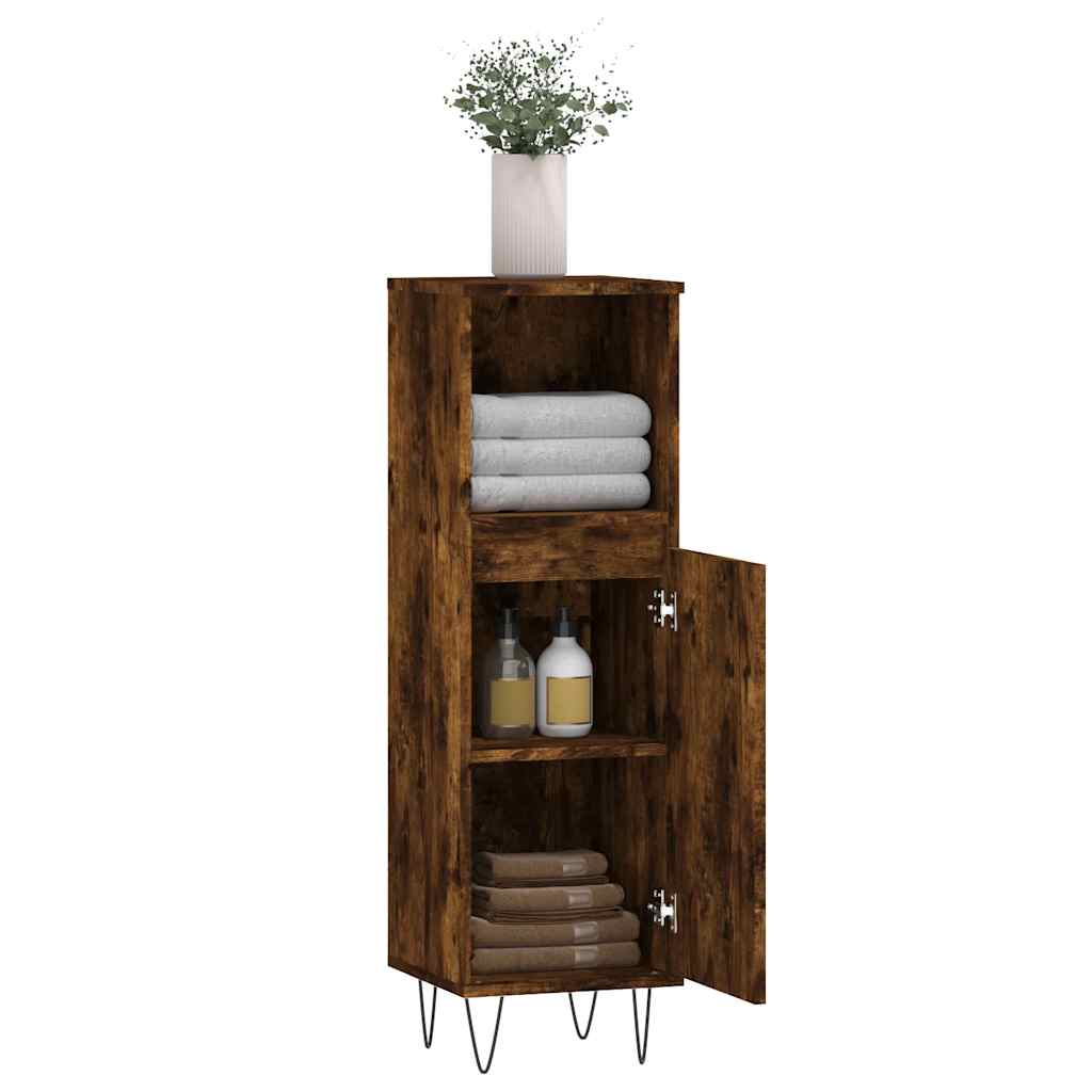 vidaXL Bathroom Cabinet Smoked Oak 30x30x100 cm Engineered Wood 4