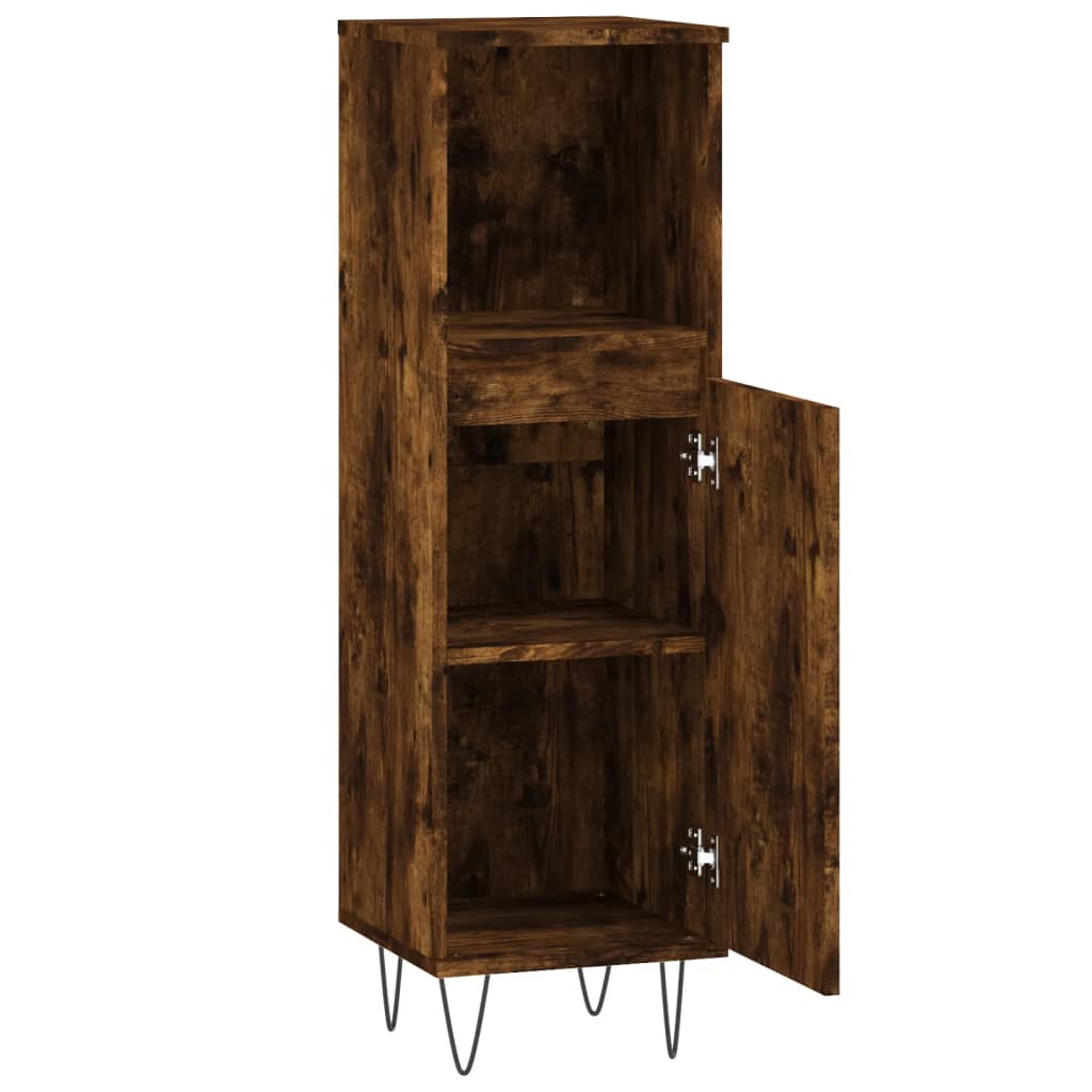vidaXL Bathroom Cabinet Smoked Oak 30x30x100 cm Engineered Wood 6