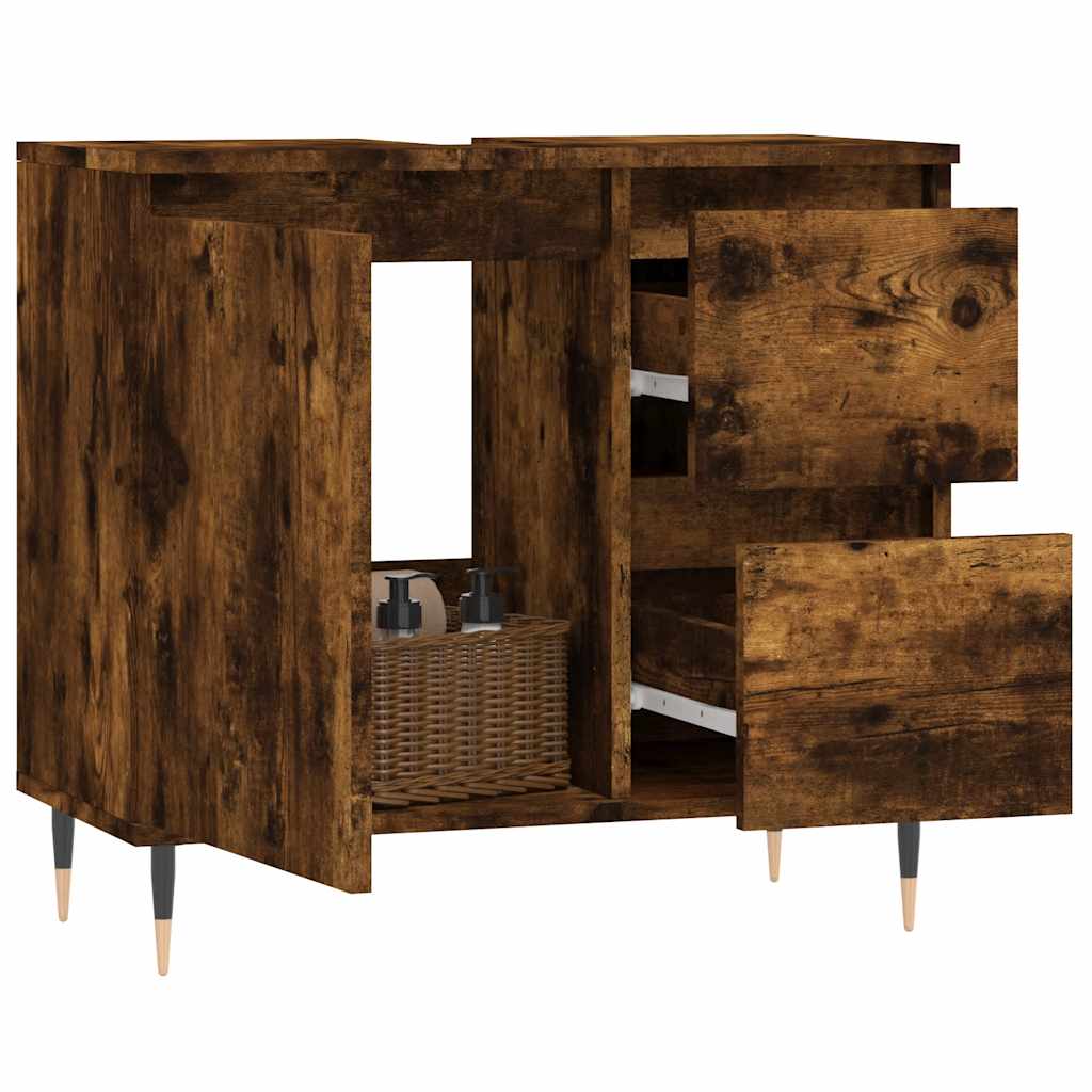 vidaXL Bathroom Cabinet Smoked Oak 65x33x60 cm Engineered Wood 3