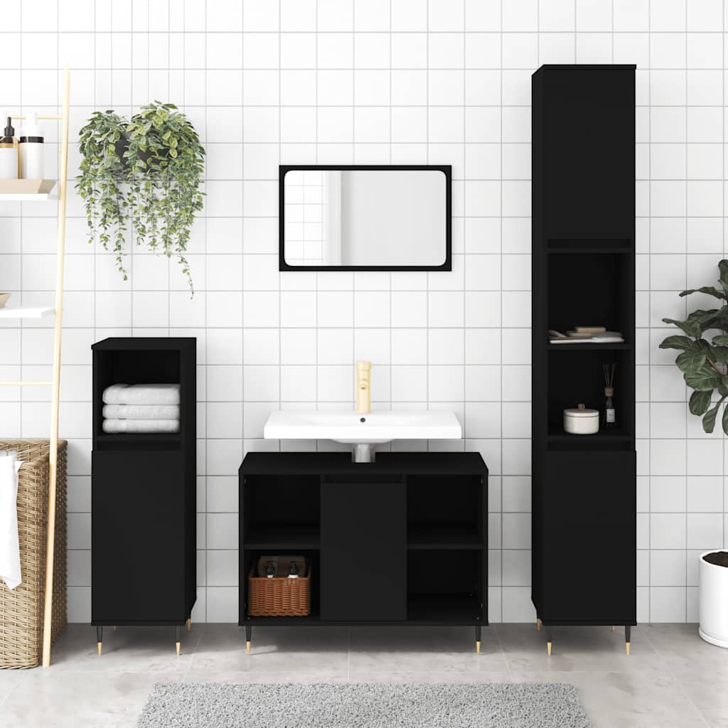 vidaXL Bathroom Cabinet Black 80x33x60 cm Engineered Wood 1