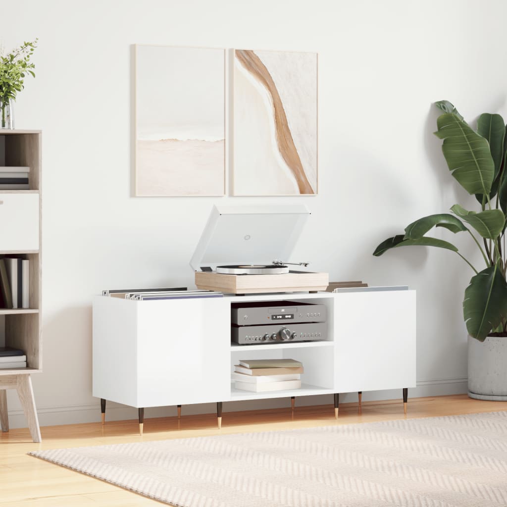 Record Cabinet 121x38x48 cm Engineered Wood High gloss white