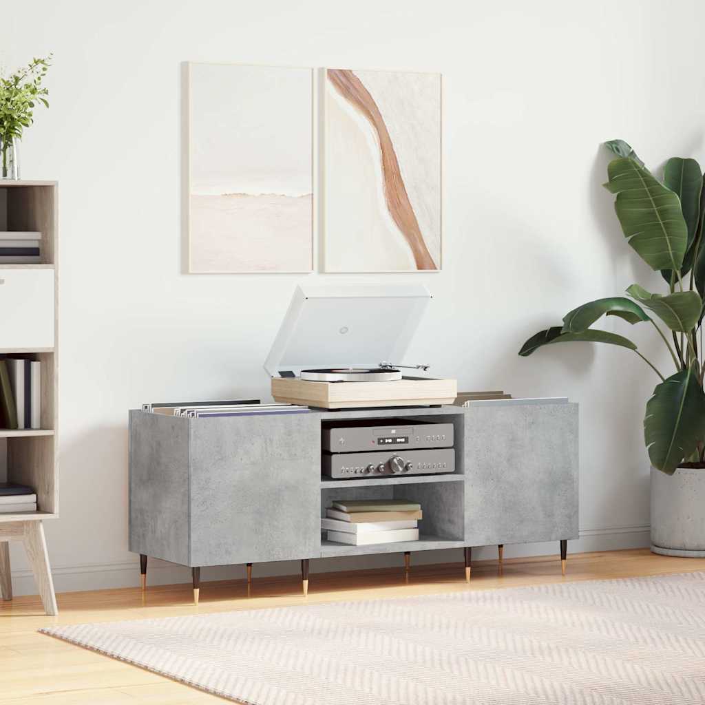 Record Cabinet 121x38x48 cm Engineered Wood Concrete grey