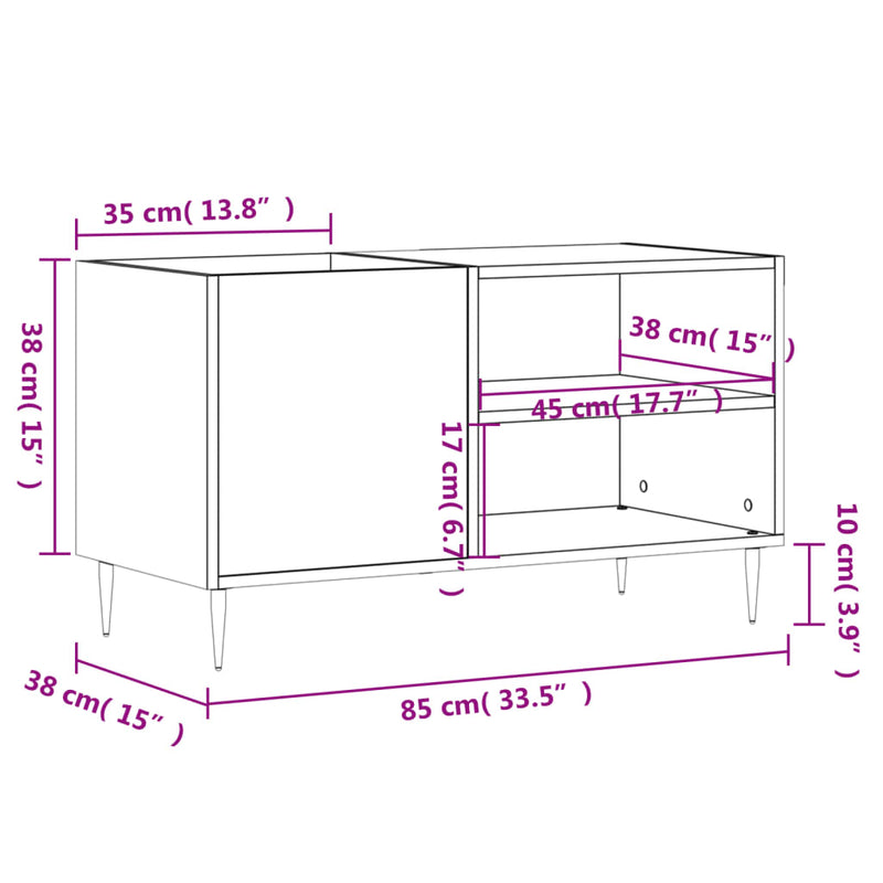 Record Cabinet White 85x38x48 cm Engineered Wood