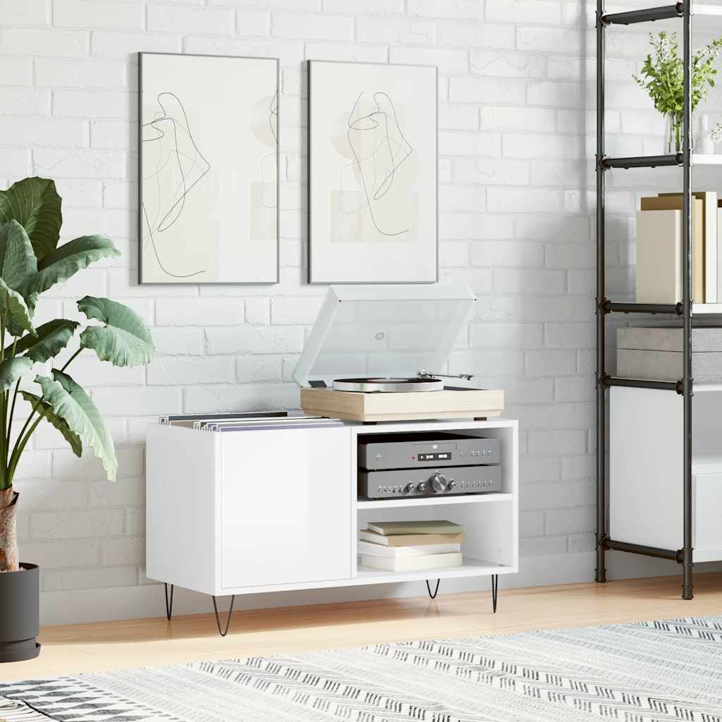 vidaXL Record Cabinet | High gloss white | Engineered wood, iron | 85x38x48 cm 1