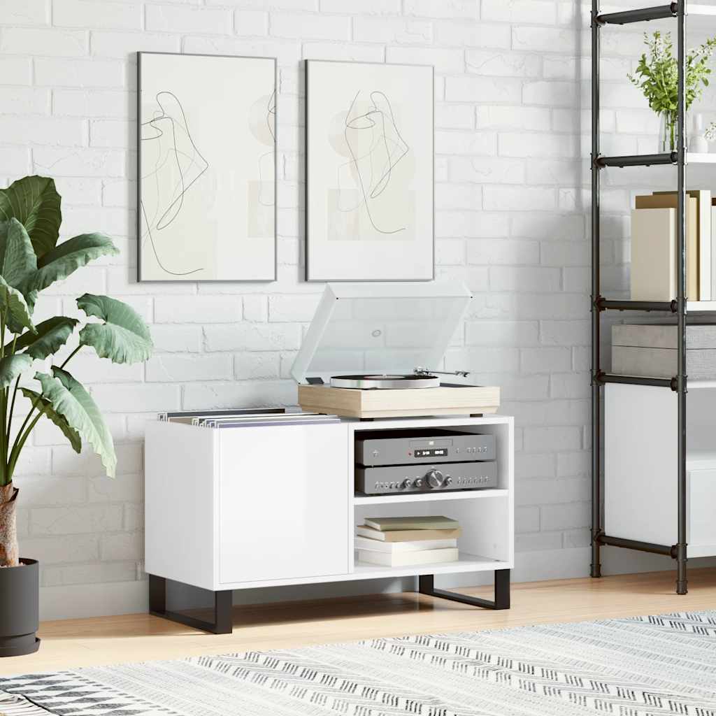 vidaXL Record Cabinet | Glossy White | Engineered Wood, Iron | Medium 1