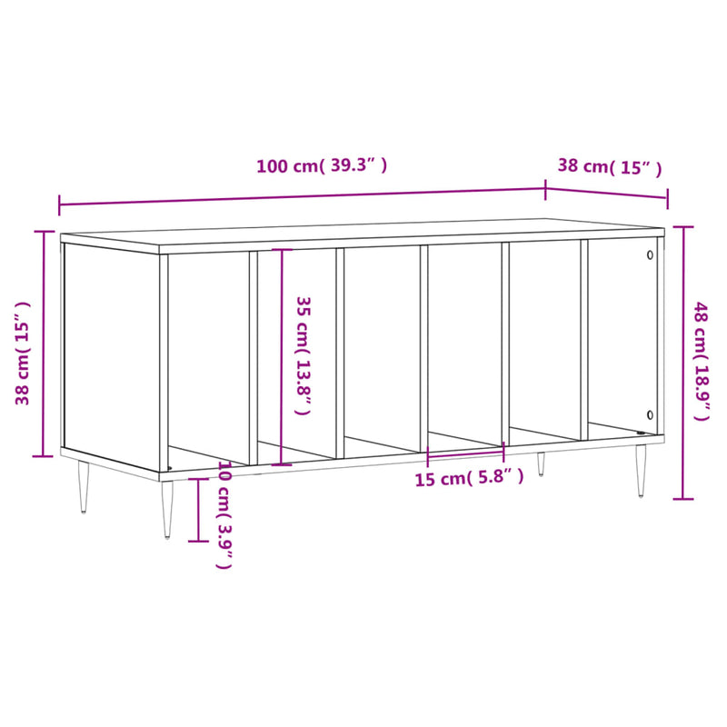 Record Cabinet Black 100x38x48 cm Engineered Wood