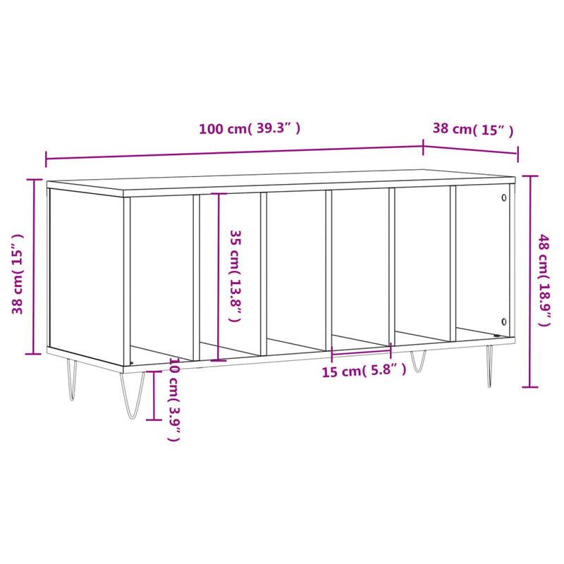 Record Cabinet Black 100x38x48 cm Engineered Wood