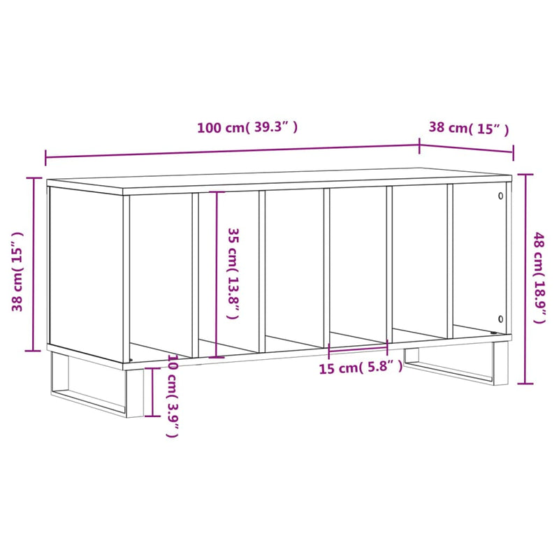 Record Cabinet Smoked Oak 100x38x48 cm Engineered Wood