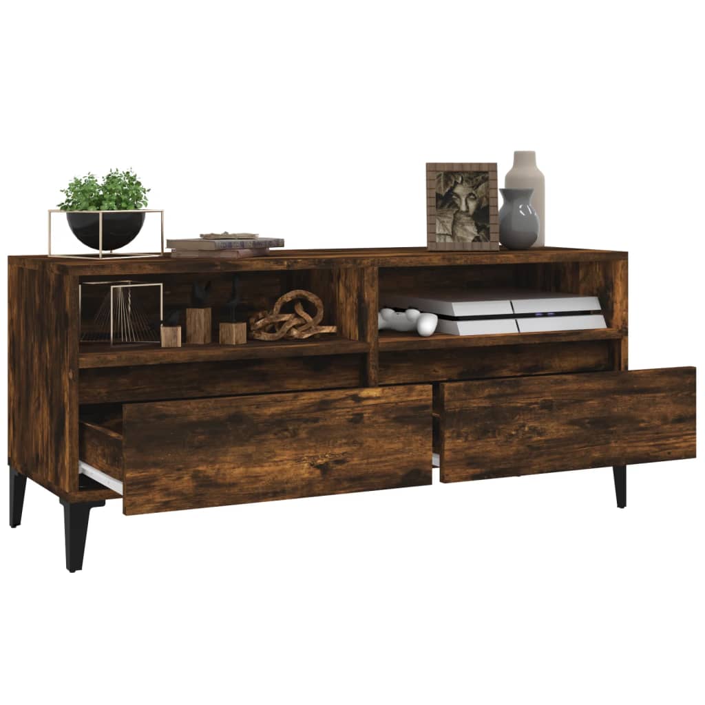 vidaXL TV Cabinet Smoked Oak 100x34.5x44.5 cm Engineered Wood 5