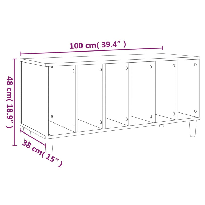 Record Cabinet Smoked Oak 100x38x48 cm Engineered Wood