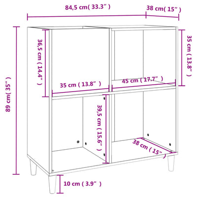 Record Cabinet Black 84.5x38x89 cm Engineered Wood