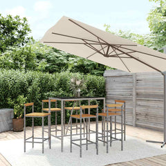 5 Piece Garden Bar Set Poly Rattan& Solid Wood Acacia Grey 110 cm table length 6