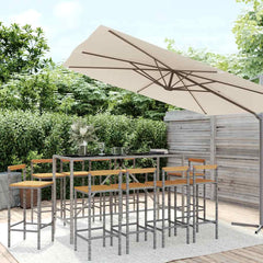 5 Piece Garden Bar Set Poly Rattan& Solid Wood Acacia Grey 180 cm table length 10