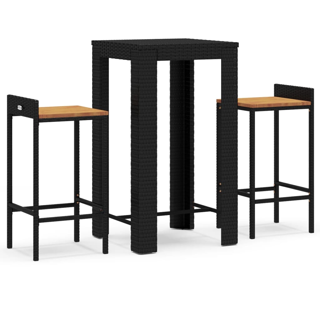 3 Piece Garden Bar Set Poly Rattan&Solid Wood Acacia Black 2