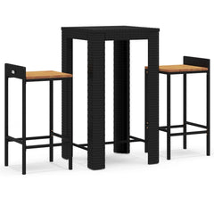3 Piece Garden Bar Set Poly Rattan&Solid Wood Acacia Black 2