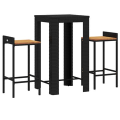 3 Piece Garden Bar Set Poly Rattan&Solid Wood Acacia Black 2