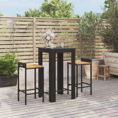 3 Piece Garden Bar Set Poly Rattan&Solid Wood Acacia Black 2