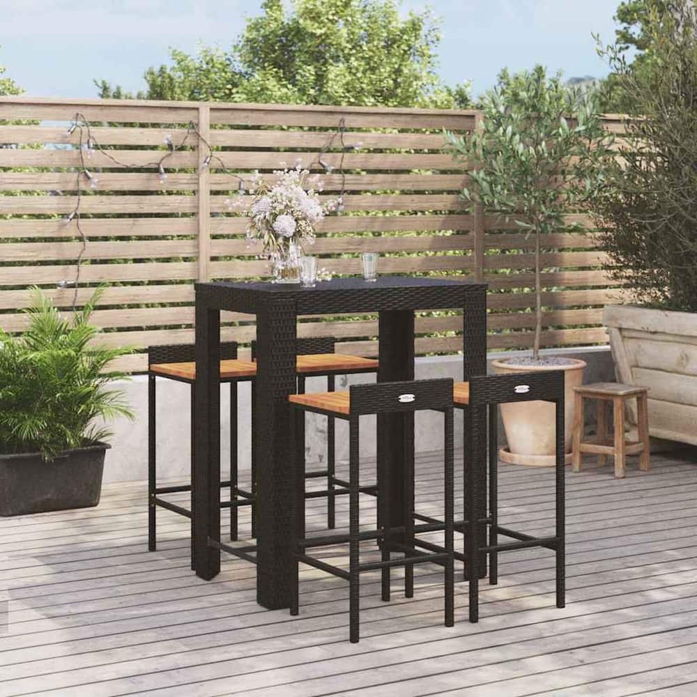 3 Piece Garden Bar Set Poly Rattan&Solid Wood Acacia Black 4