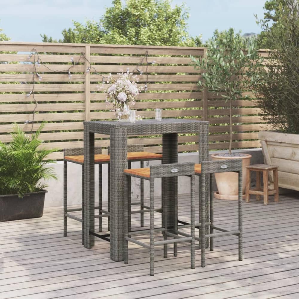 3 Piece Garden Bar Set Poly Rattan&Solid Wood Acacia Grey 4