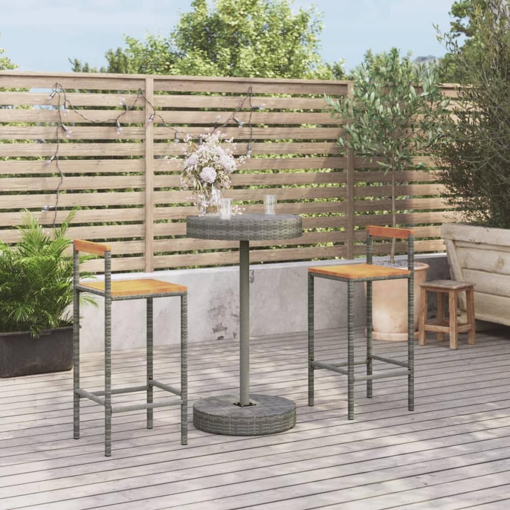 3 Piece Garden Bar Set Poly Rattan&Solid Wood Acacia Grey 2