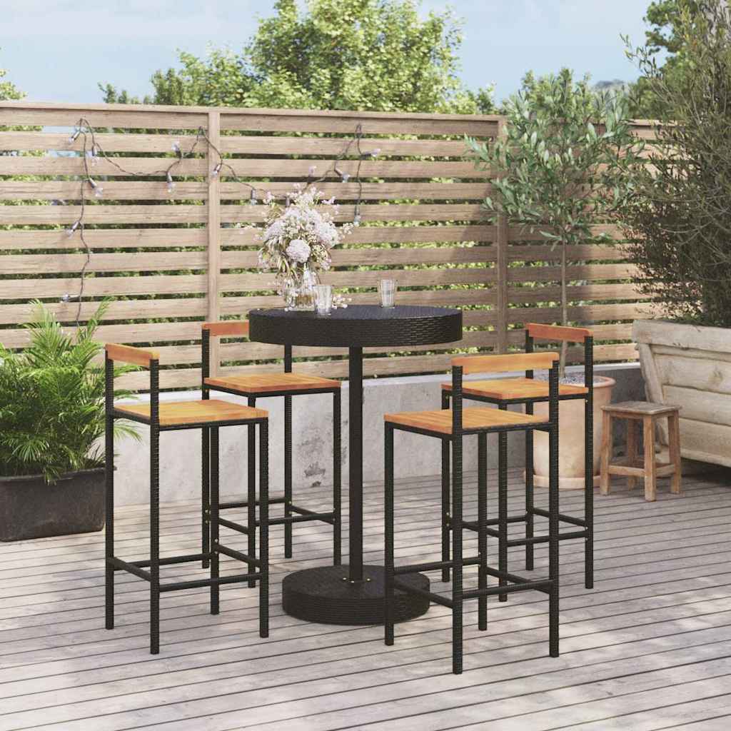 3 Piece Garden Bar Set Poly Rattan&Solid Wood Acacia Black 4