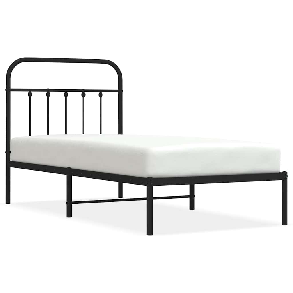 vidaXL Metal Bed Frame without Mattress with Headboard Black 90x190cm 2
