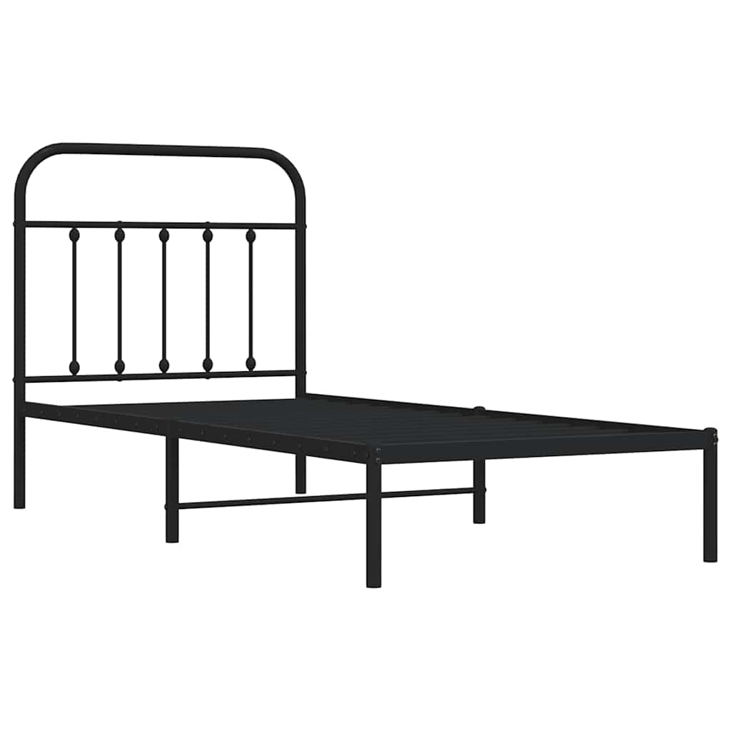 vidaXL Metal Bed Frame without Mattress with Headboard Black 90x190cm 3