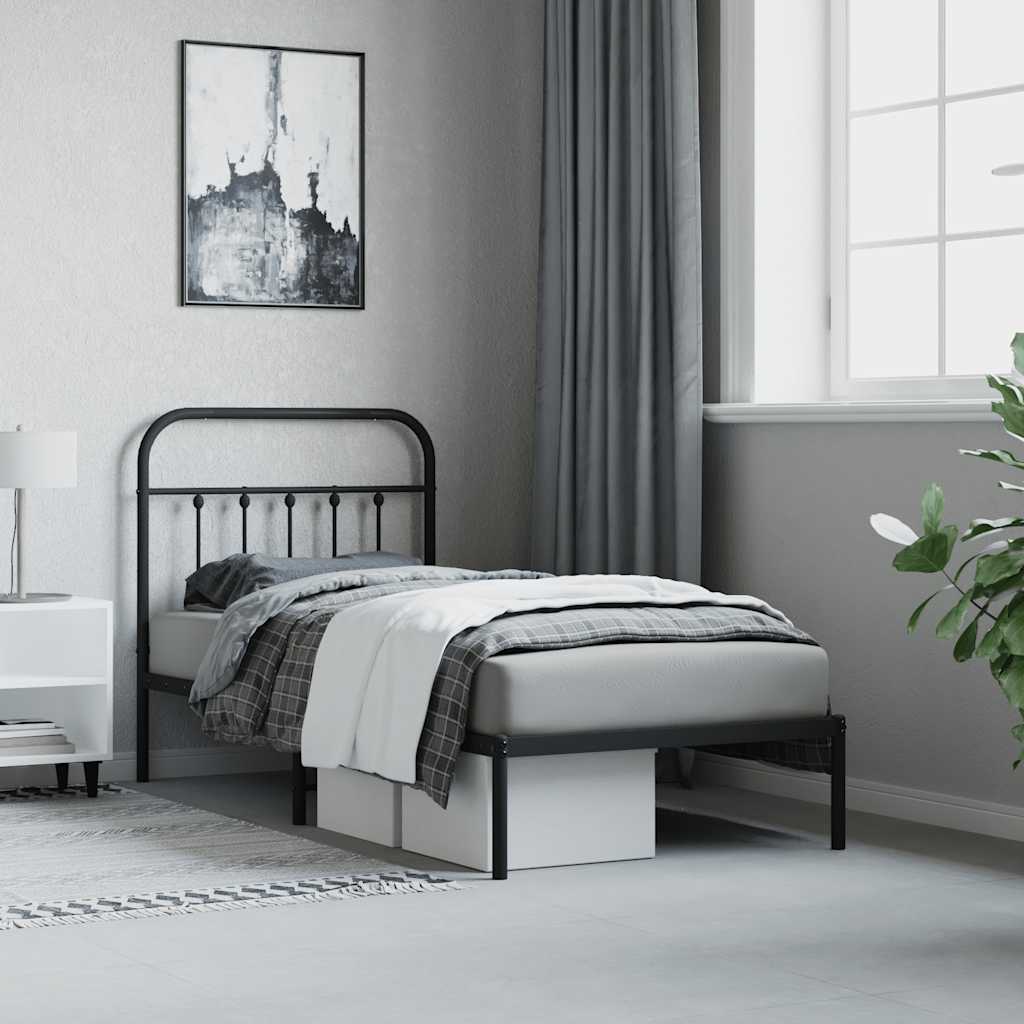 vidaXL Metal Bed Frame without Mattress with Headboard Black 90x190cm 4