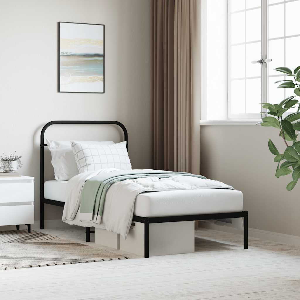 vidaXL Metal Bed Frame without Mattress with Headboard Black 90x190cm 1