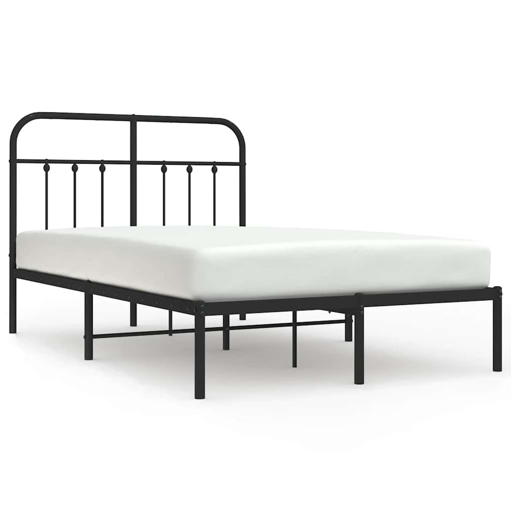 vidaXL Metal Bed Frame without Mattress with Headboard Black 120x190cm 2