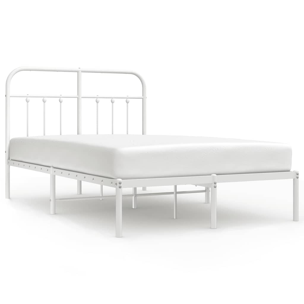 vidaXL Metal Bed Frame without Mattress with Headboard White 120x190cm 2