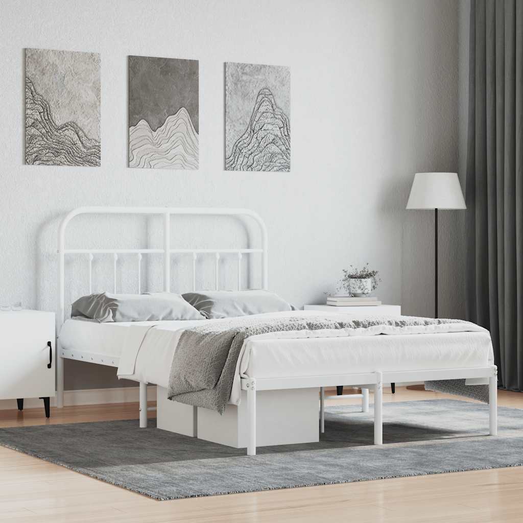 vidaXL Metal Bed Frame without Mattress with Headboard White 120x190cm 1