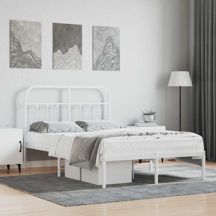 vidaXL Metal Bed Frame without Mattress with Headboard White 120x190cm 1