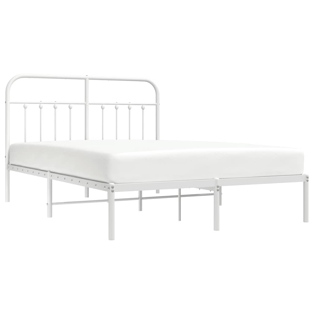 vidaXL Metal Bed Frame without Mattress with Headboard White 135x190cm 5