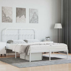 vidaXL Metal Bed Frame without Mattress with Headboard White 140x190cm 1