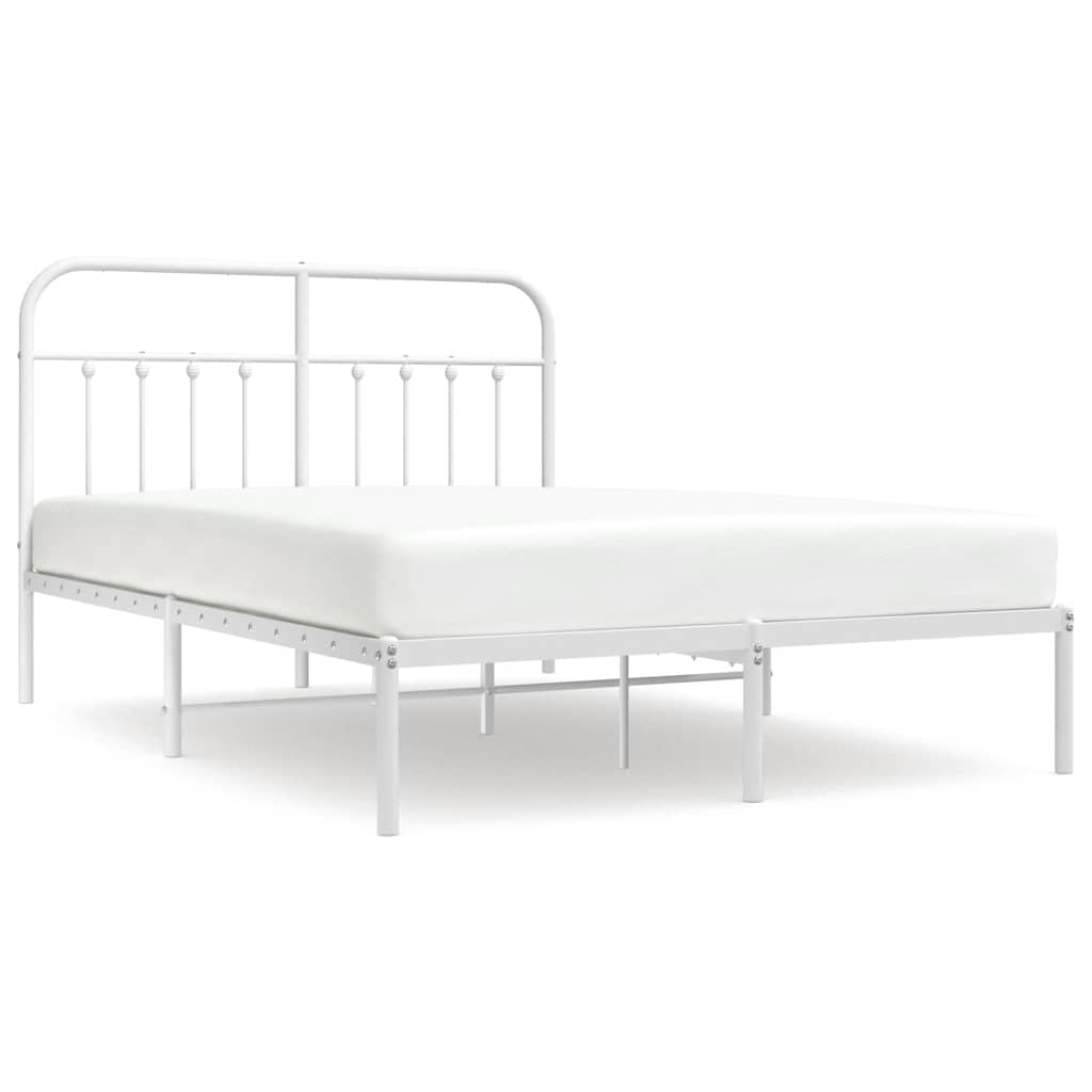 vidaXL Metal Bed Frame without Mattress with Headboard White 140x200cm 2