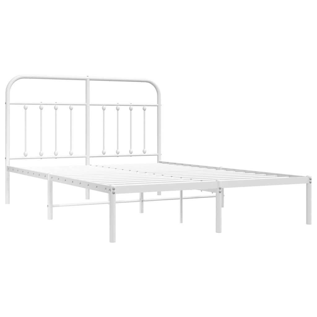 vidaXL Metal Bed Frame without Mattress with Headboard White 140x200cm 3