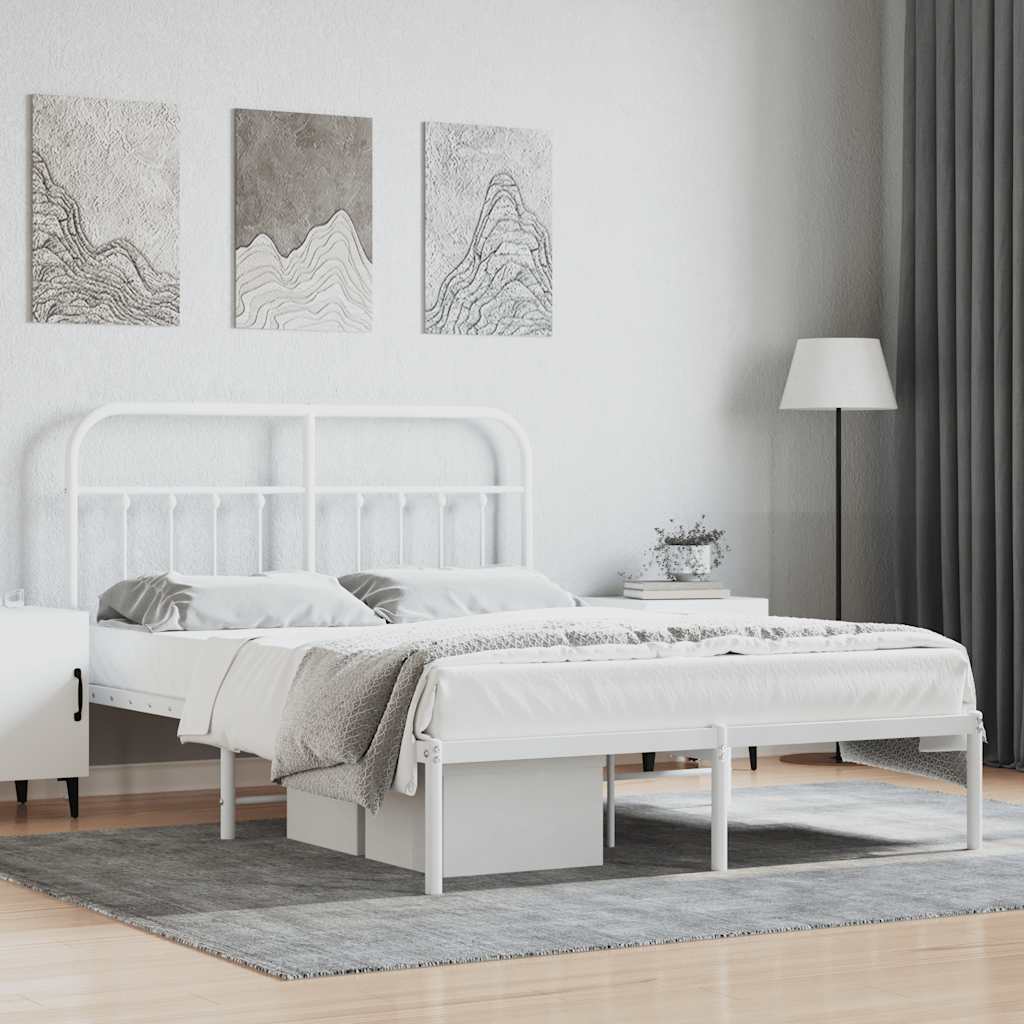vidaXL Metal Bed Frame without Mattress with Headboard White 140x200cm 1