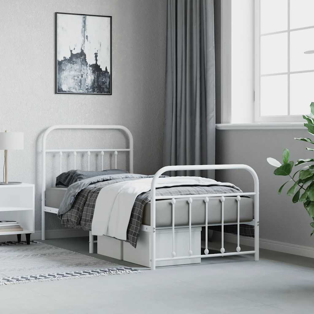 vidaXL Metal Bed Frame without Mattress with Footboard White 90x200cm 4