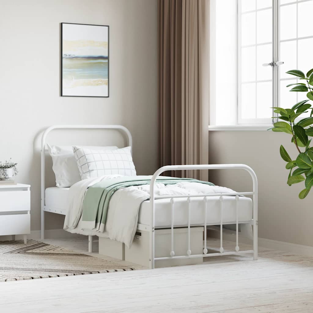 Metal Bed Frame without Mattress with Footboard With headboard & footboard White 90 cm 200 cm