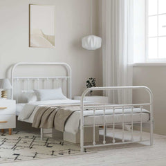 vidaXL Metal Bed Frame without Mattress with Footboard With headboard & footboard White