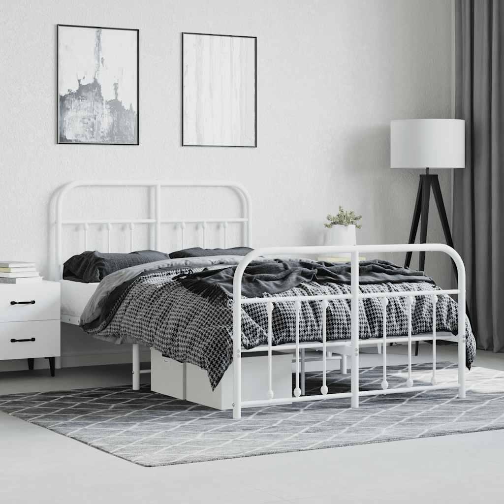 vidaXL Metal Bed Frame without Mattress with Footboard White 120x190cm 4