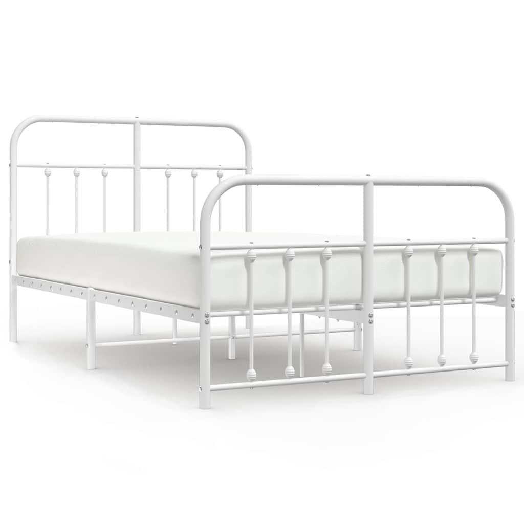 vidaXL Metal Bed Frame without Mattress with Footboard White 120x200cm 2