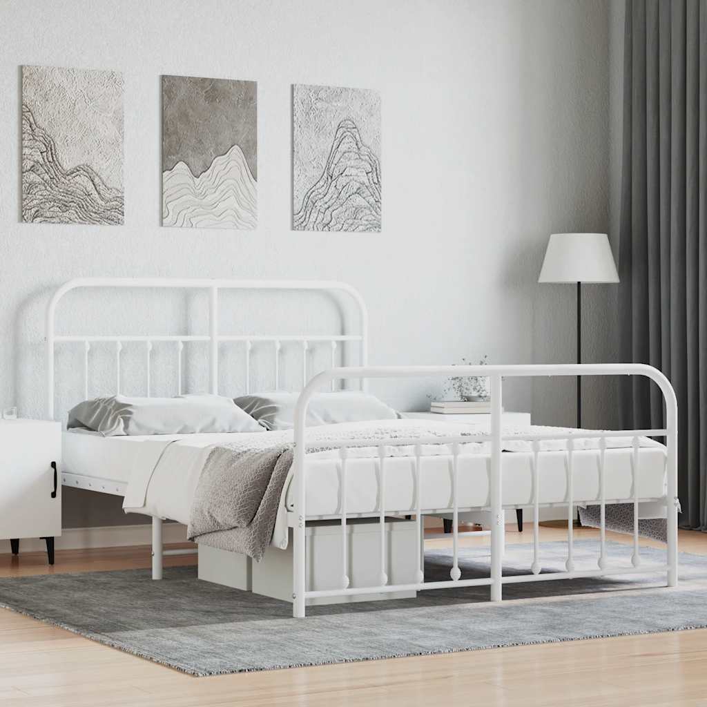 vidaXL Metal Bed Frame without Mattress with Footboard With headboard & footboard White